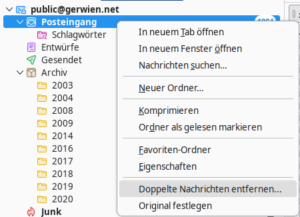 Thunderbird. Doppelte Mails löschen.
